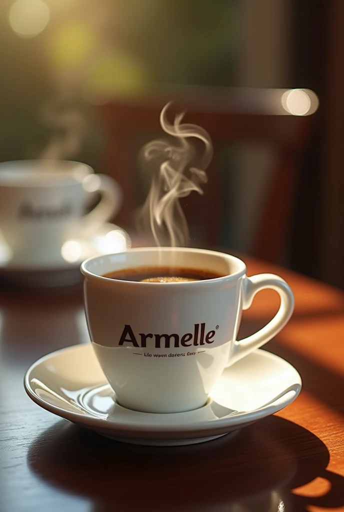 Coffee with armelle logo on the cup