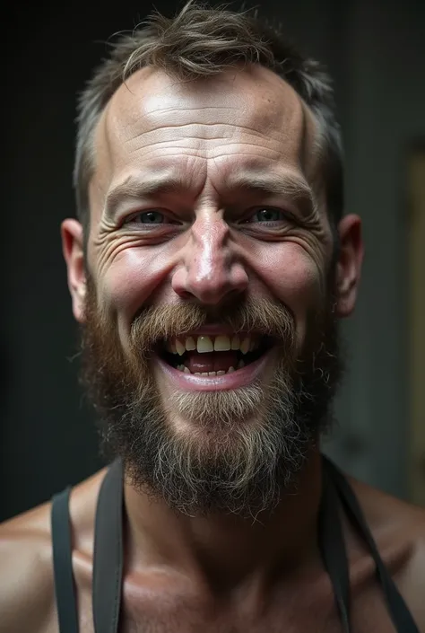 homme polonais de la vingtaine à l’allure d’un prisonnier des nazi qui est grand qui a la peau sur les os, voir même ce que le tique qui est barbu qui a la peau sèche et raide qui a un beau sourire mais abîmé manquant quelques dents 