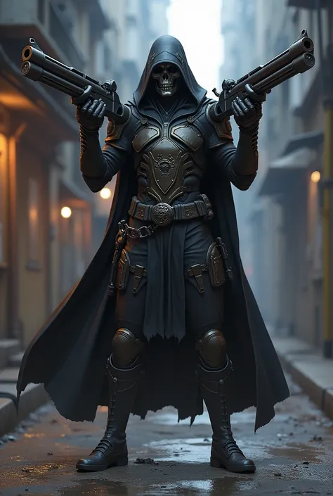 Create a faithful image of the Overwatch Reaper character shooting with your shotguns