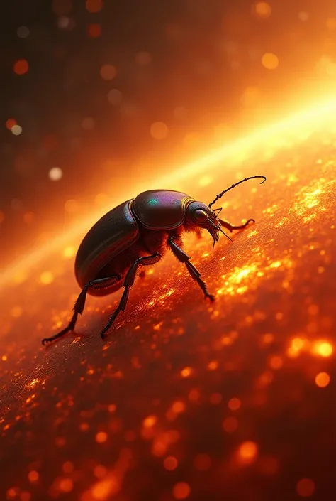 Beetle on the side of the Sun in space 