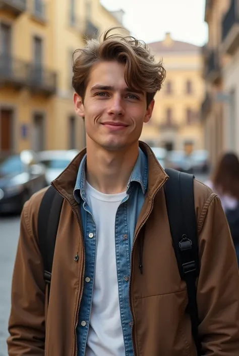 
 a 22-year-old man ,  with light brown hair and light eyes ,  measures 1 .72 and weighs 60 . 5 kg ,  studies at university and is Spanish, , in other words, lives in Spain 