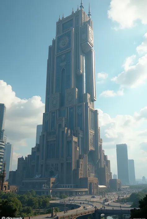 (photorealism:1.2), beautiful palace skycraper, technological, ((((((boor aggressive design))))))), (((time themed,)))), masterpiece,friezes and decourations, uhd, 8 k, cyberpunk,