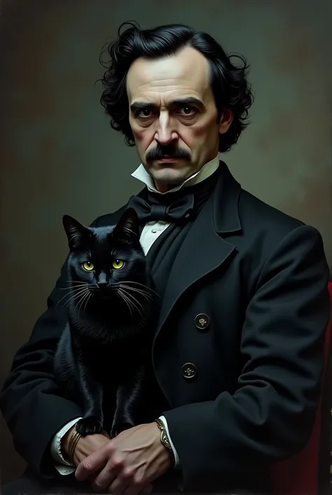 Edgar Allan Poe with a black cat