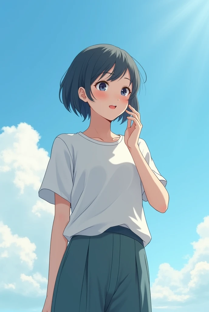 the is fair in sky very normal looks with short hair acting like a boy she is 15 