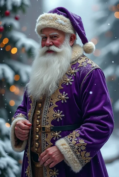 A vintage santa dressed in purple 