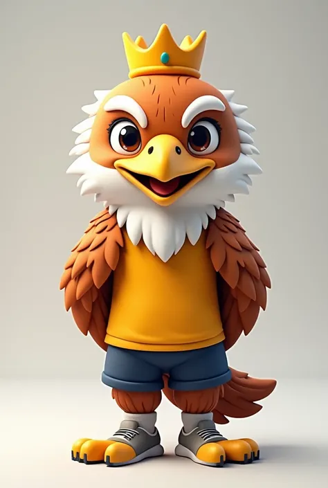  I want a mascot that is a humanized crowned eagle with sportswear ,The mascot is for a sporting event  , the character has to be simple ,friendly and cuddly  