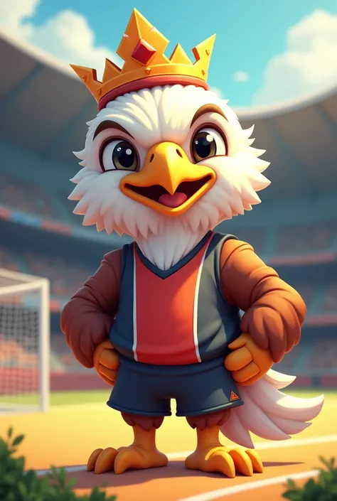  I want a mascot that is a humanized crowned eagle with sportswear ,The mascot is for a sporting event  , the character has to be simple ,friendly and cuddly  ,Make it youthful in appearance 