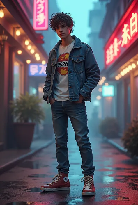 17-year-old male teenager, wearing 1980s clothes