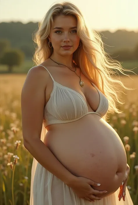 Beautiful white girl with blond hair and gigantic tits like two melons who is from the countryside