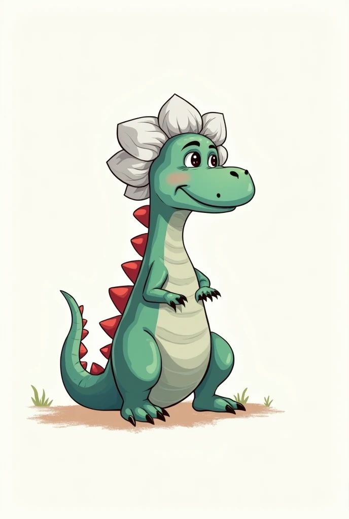 A simple cartoon of a dinosaur grandmother 
With less color and no background that looks more like a grandmother 
Use color, negro, Turquesa, white,  red 
Make her look like an old woman 
A little simpler, that has lines without much detail  
