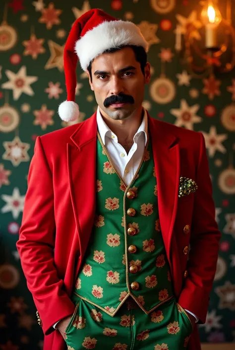 Freddie Mercury wearing Christmas clothes 