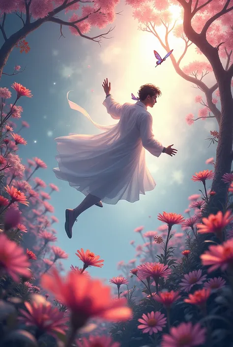 Moonlight,The arrival of spring, Mr.々Beautiful flowers
, A swallowtail butterfly with beautiful iridescent wings,View from below, Mr. Falling from the Sky.々A gem, Amazingly beautiful scenery, Slightly hazy, wonderful, High resolution, 8k, (Highest quality,...