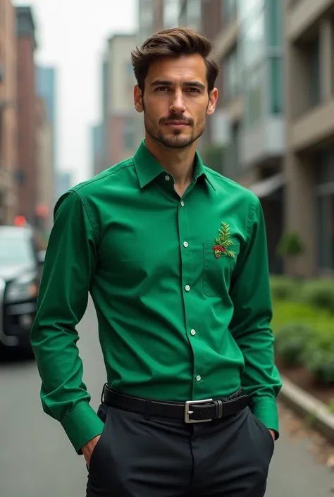 Green dress shirt for agronomists with urban finish and grinch touch