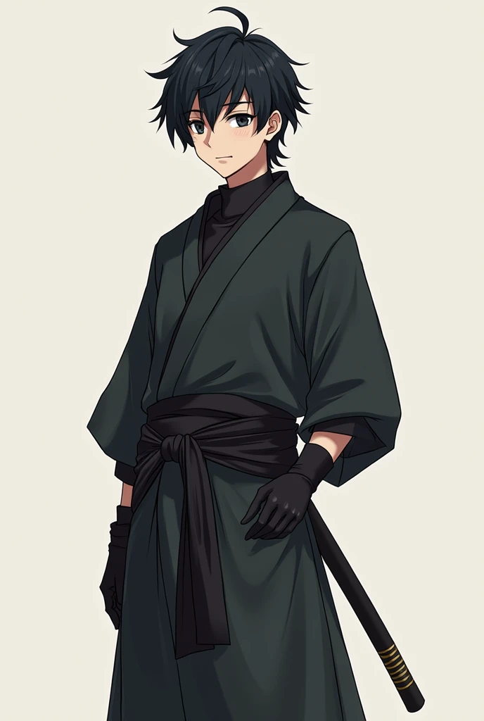 
Appearance: 
- Hair: short,  slightly messy , dark in color.  
- Clothes :  Simple ninja costume ,  with dark tones and a visible headband.  
- Posture: relaxed, But always alert ,  showing confidence .