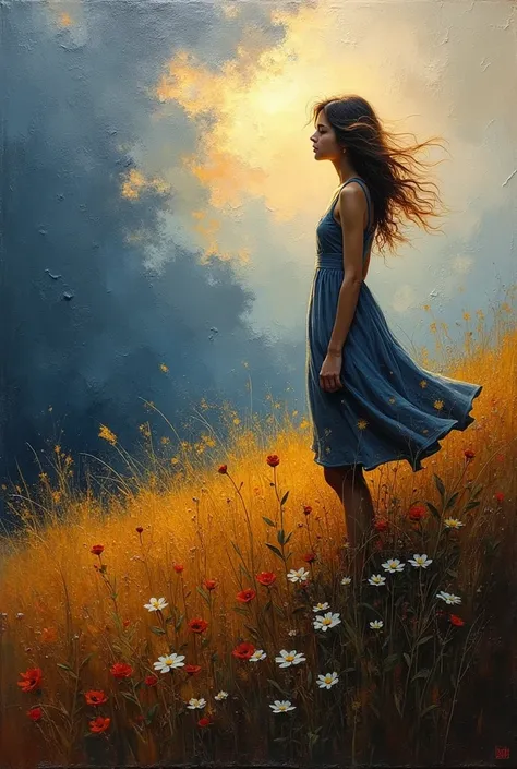 A beautiful girl in an abstract expressionist landscape, (best quality,8k,highres,masterpiece:1.2),ultra-detailed,(expressionistic:1.37),(expressionist painting), oil painting,(impasto texture),vivid colors, dramatic lighting, moody atmosphere, bold brushs...