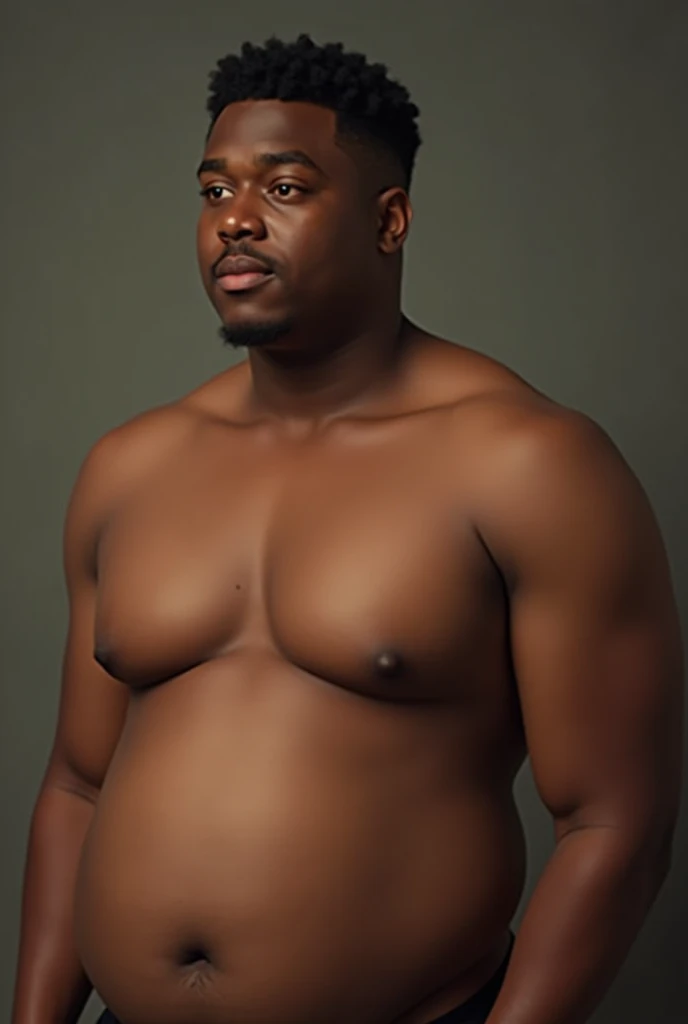 A light skinned black chubby topless man