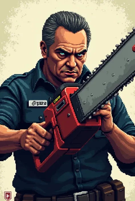 Create Álvaro Uribe Velez with a chainsaw on Pixelart