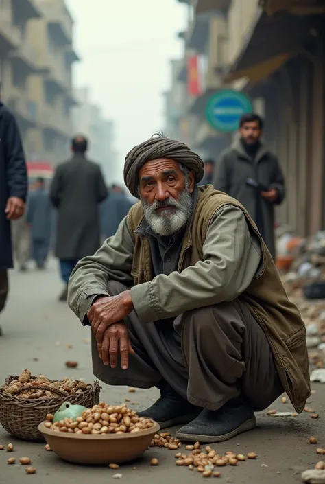 Sad Afghan salesman man on street