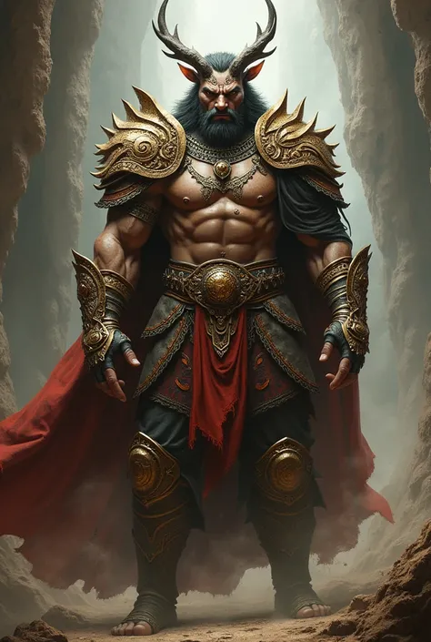 Create warrior man half man half  inspired by ancient kings 