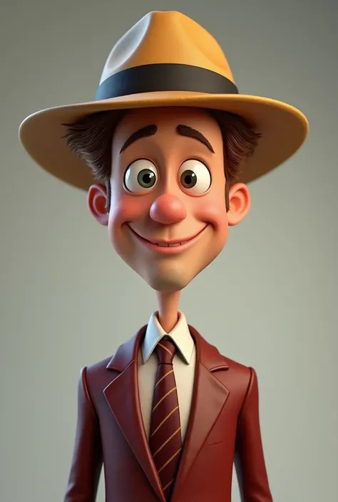 brad pitt portrait, suite, medium shot, digital model, playful character design style, hard surface modeling, tiago hoisel, with hat, round face, looking sideways, cheerful, cartoon characters, delicate materials, bright colors