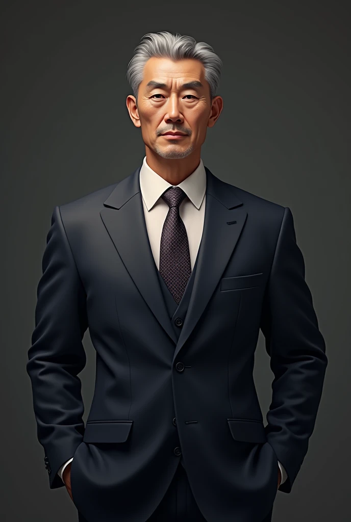  classy Japanese man wearing a tie and suit,,Wrestler physique ,50 years old,,
