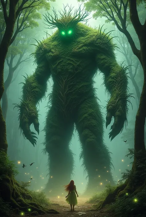 Forest Giant Guardian
A huge, moss- and vine-covered giant with a tree-like body guards an ancient enchanted forest. Its eyes glow green, and birds and fireflies circle around it. The Forest Giant looks like a part of nature, but its size is terrifying.