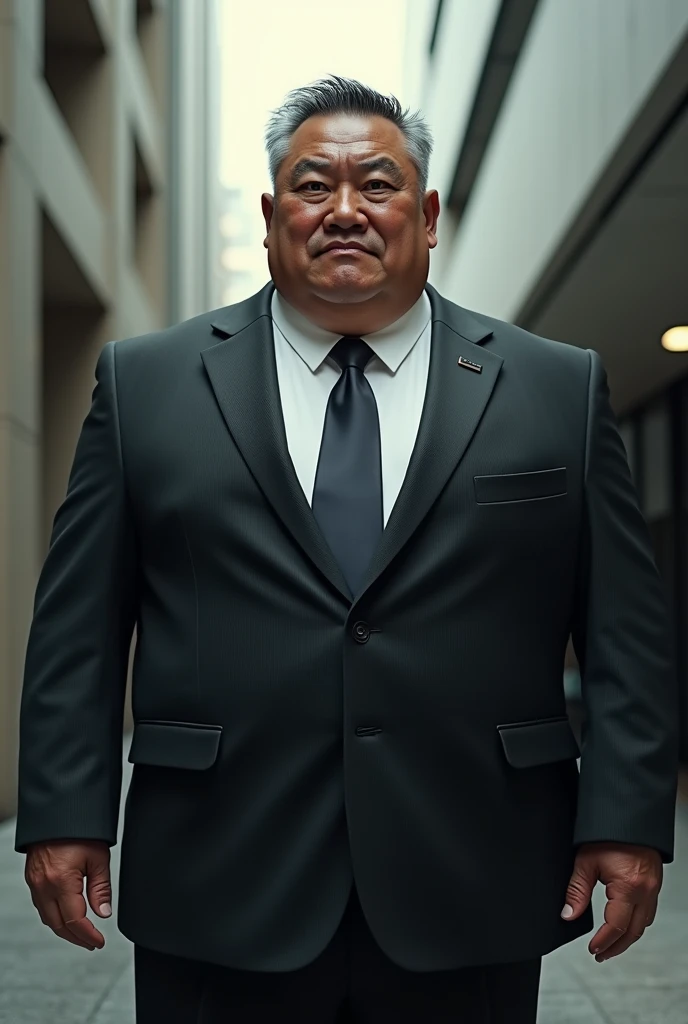 Japanese man in a suit,Middle-aged obesity,Wrestler physique ,50 years old,,
