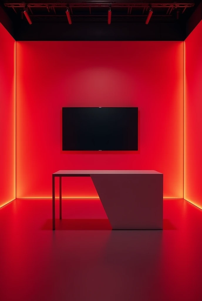  Create a Soccer Stream Studio. With red LED light , a piece of furniture,  A single TV , without people. With vertical format and orientation  