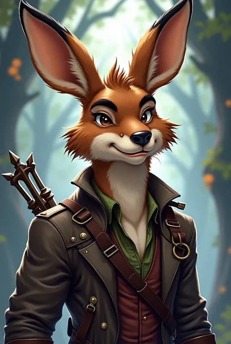 cartoon, furry, anthro, fursona, jackalope, rogue, handsome, sexy, dnd, smirk, 