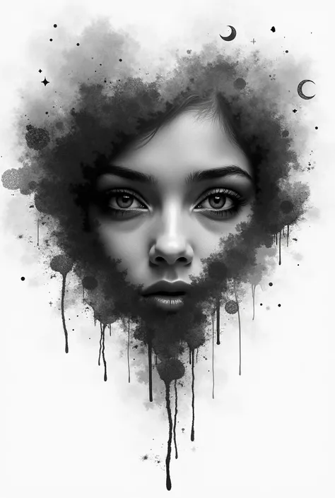 Design a captivating graphic featuring a pair of expressive, realistic human eyes in grayscale, placed centrally in the composition. The eyes should convey a strong emotion—either a sense of mystery, calm, or quiet intensity. Surrounding the eyes is an abs...