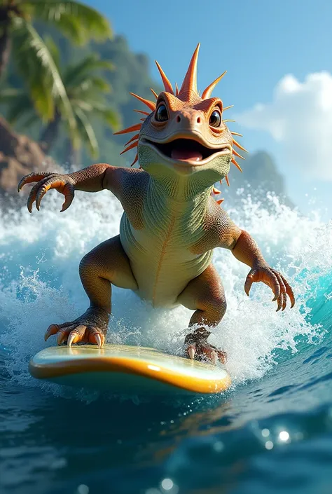 Chlamydosaurus kingii surfing