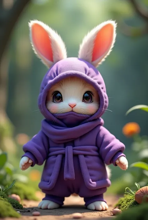  cute、Baby Rabbit、紫の ninja costume、 standing