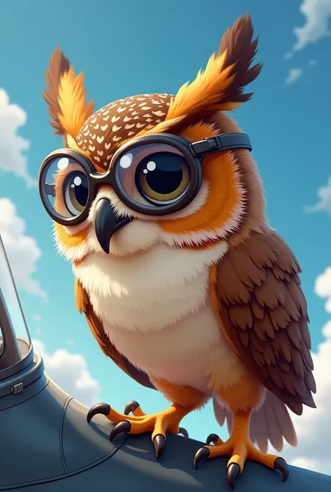 pilot want an owl . can wear accessories such as pilot glasses .  can be like a quality animated drawing .  this will be a profile photo .  can be the sky in the background .  Can be in the cockpit of an airplane or f16.Put on your pilot hats with glasses ...