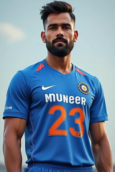 "MUNEER no 23  " this word write in Indian jersey 