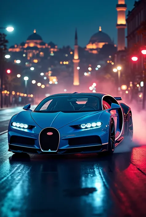 Bugatti and Ronaldo racing together, Istanbul night