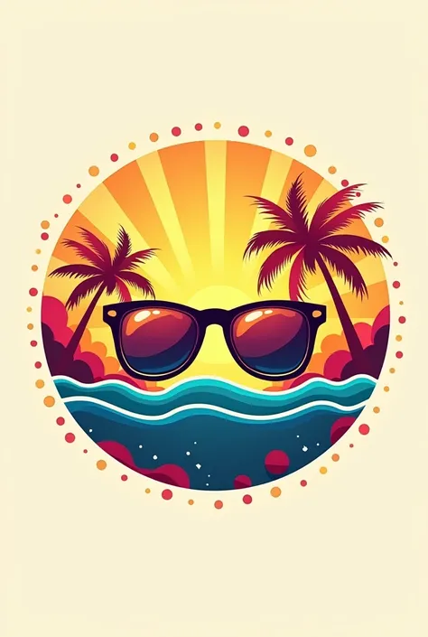 Circular summer festival logo with sunglasses