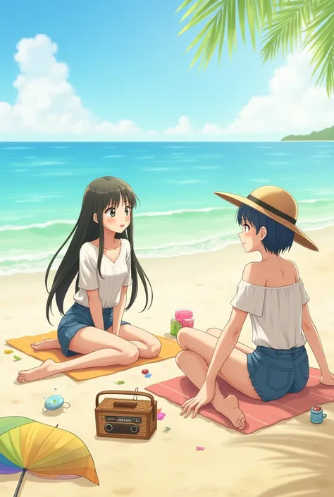 An image of Chi Chi and Hinata on the beach