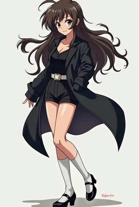 a cartoon picture of a woman in a black outfit and white socks, an anime drawing inspired by Akira Toriyama, trending on deviantart, furry art, bulma from dragon ball, saiyan girl, dragon ball style, urusei yatsura, dragon ball z style, cell shaded adult a...