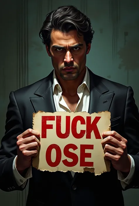 Scarface holding a sign that reads fuck ose