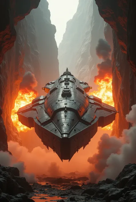 CX-303 mothership Photo realistic hyper detailed cinematic CGI quality image Smoke fire tactical nuclear explosions The Vespasianus Titus Tunnel is an extraordinary subterranean structure hewn through a mountain, situated in the contemporary region of Sama...