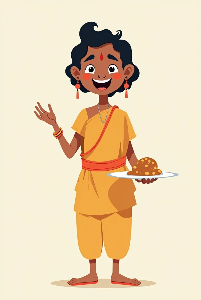 Illustrate a 2  cartoonist type character of different different types of people of india from front side and holding plate in one hand and the character  height is small than usual height like half of it.