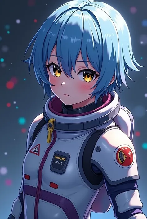 1 anime boy, violet skin, black eyes with yellow pupils, light blue hair, astronaut suit, hyperdetailed, ultra-detailed, (best quality,4k,8k,highres,masterpiece:1.2),ultra-detailed,(realistic,photorealistic,photo-realistic:1.37),cinematic lighting, dramati...