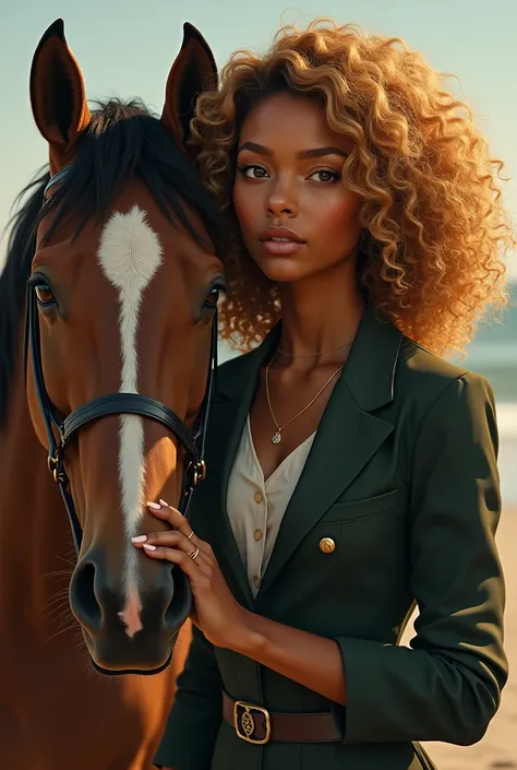 A picture of hazel leveque daugther of pluto. Her strength are minerals. She is half black and . She has a horse called arion. She came from the 40s. She has golden eyes and curly hair