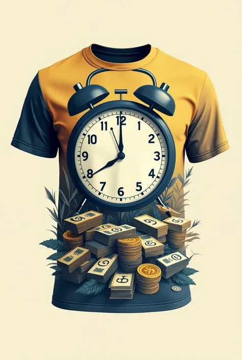 A design for a t shirt as thema a clock and money streatwear style Simple design 