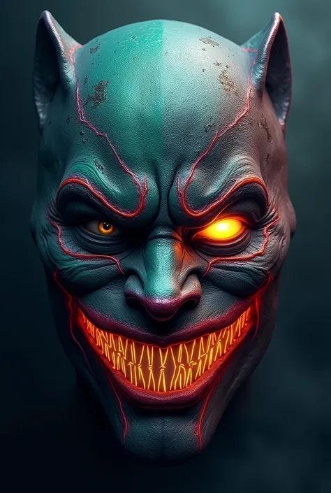 Fais un visage en mélangeant celui de Poseidon, black panther, flash, Kratos et le joker 