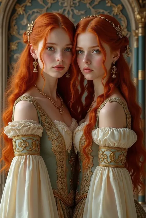 Redheaded sisters in medieval clothes 