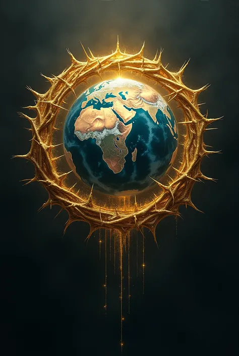 The earth wrapped around with the christ golden thorn crown with black back ground