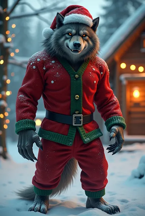 werewolf wearing christmas outfit, 4k, great detail