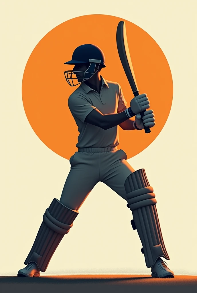 A cricket player holding a bat in front of them, with a orange circle behind them. The player is wearing a helmet and has a determined expression.  Make in shadows  in animated make the orange circle small and make the cricketer playing six not that animat...