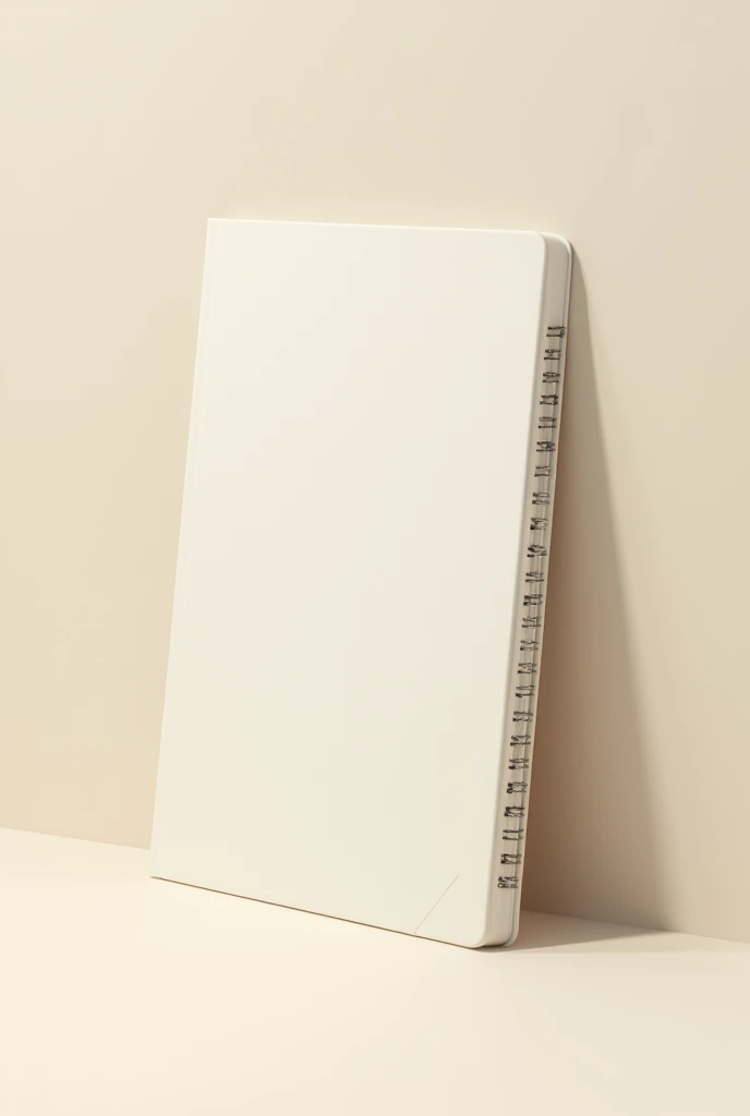 

" A realistic notebook with a hard cover and off white texture ,  in a minimalist and elegant style .  The cover has a soft beige hue with a finish textured,  conveying a natural and sophisticated look .  The edges of the notebook are rounded , and the w...